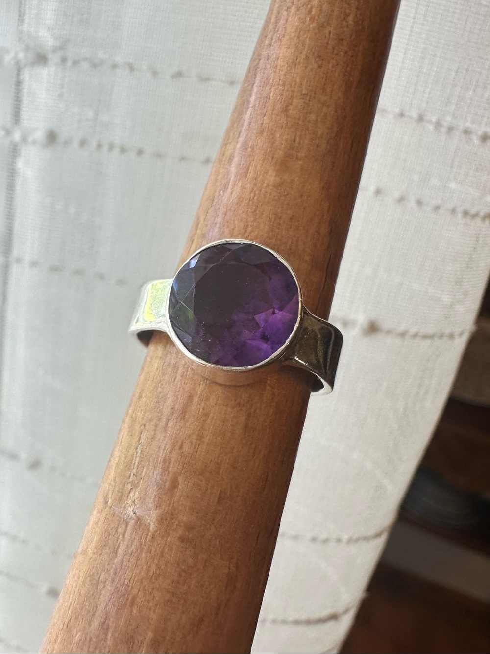💜 Faceted Brazilian Amethyst Ring Size 7.5 Sterling Silver 925 Modern Bezel Set